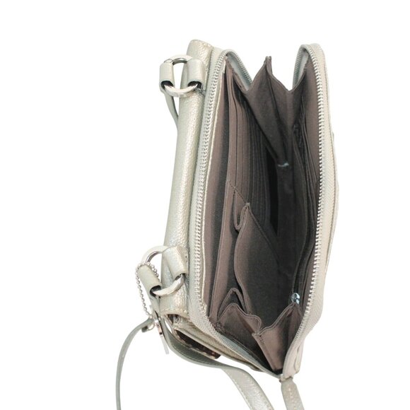 Tignanello Metallic Pebble Leather Snap Zippered Pockets Crossbody Purse Bag - Picture 7 of 11